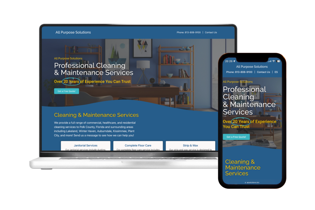 Mockup showing All Purpose Solutions website on a MacBook and iPhone